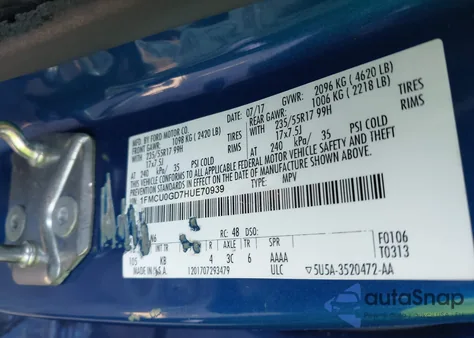 2017 Ford Escape Se from USA, damaged, VIN 1FMCU0GD7HUE70939